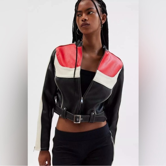 Urban Outfitters Jordan Vegan Leather Women’s Rae Moto Jacket Sz XS NWT - Picture 3 of 16